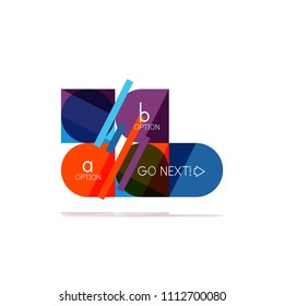 Mínimo diseño gráfico plano limpio y abstracto de opción paso elemento de diseño infográfico, formas geométricas - cuadrados redondos, círculos y diseño de líneas con texto de ejemplo, para presentación empresarial o web, aplicación o interfaz