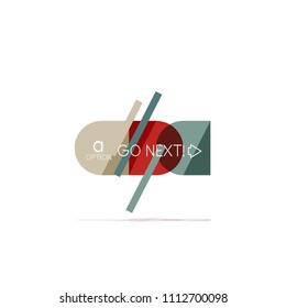 Mínimo diseño gráfico plano limpio y abstracto de opción paso elemento de diseño infográfico, formas geométricas - cuadrados redondos, círculos y diseño de líneas con texto de ejemplo, para presentación empresarial o web, aplicación o interfaz
