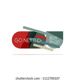 Minimal flat clean abstract option step infographic design element, geometric shapes - round squares, circles and lines layout with sample text, for business or web presentation, app or interface