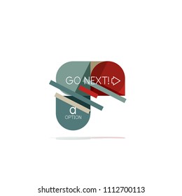 Minimal flat clean abstract option step infographic design element, geometric shapes - round squares, circles and lines layout with sample text, for business or web presentation, app or interface