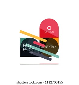 Minimal flat clean abstract option step infographic design element, geometric shapes - round squares, circles and lines layout with sample text, for business or web presentation, app or interface