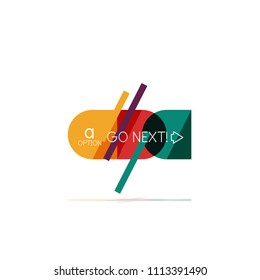 Minimal flat clean abstract option step infographic design element, geometric shapes - round squares, circles and lines layout with sample text, for business or web presentation, app or interface