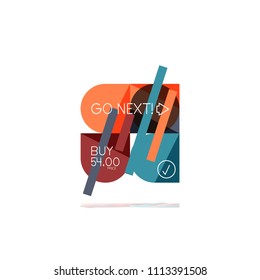 Minimal flat clean abstract option step infographic design element, geometric shapes - round squares, circles and lines layout with sample text, for business or web presentation, app or interface