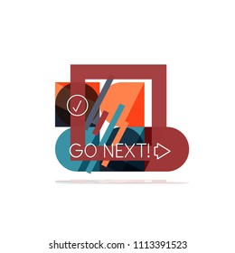 Minimal flat clean abstract option step infographic design element, geometric shapes - round squares, circles and lines layout with sample text, for business or web presentation, app or interface