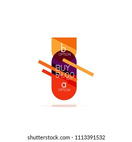 Minimal flat clean abstract option step infographic design element, geometric shapes - round squares, circles and lines layout with sample text, for business or web presentation, app or interface