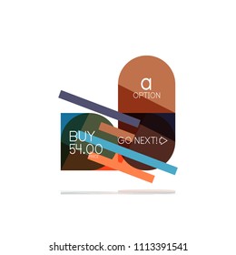 Minimal flat clean abstract option step infographic design element, geometric shapes - round squares, circles and lines layout with sample text, for business or web presentation, app or interface