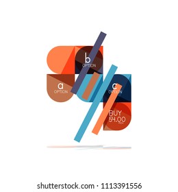 Mínimo diseño gráfico plano limpio y abstracto de opción paso elemento de diseño infográfico, formas geométricas - cuadrados redondos, círculos y diseño de líneas con texto de ejemplo, para presentación empresarial o web, aplicación o interfaz