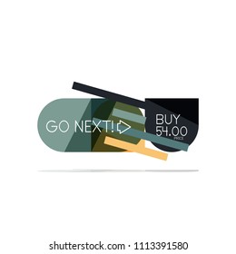Minimal flat clean abstract option step infographic design element, geometric shapes - round squares, circles and lines layout with sample text, for business or web presentation, app or interface