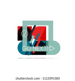 Minimal flat clean abstract option step infographic design element, geometric shapes - round squares, circles and lines layout with sample text, for business or web presentation, app or interface