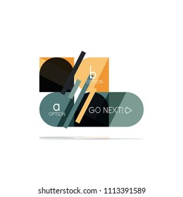 Mínimo diseño gráfico plano limpio y abstracto de opción paso elemento de diseño infográfico, formas geométricas - cuadrados redondos, círculos y diseño de líneas con texto de ejemplo, para presentación empresarial o web, aplicación o interfaz