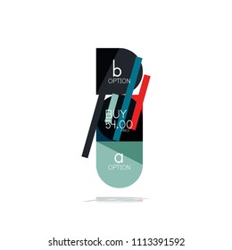 Minimal flat clean abstract option step infographic design element, geometric shapes - round squares, circles and lines layout with sample text, for business or web presentation, app or interface