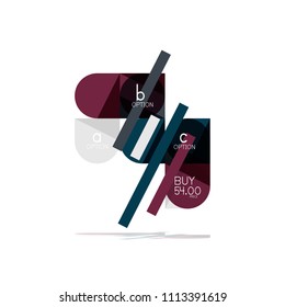 Minimal flat clean abstract option step infographic design element, geometric shapes - round squares, circles and lines layout with sample text, for business or web presentation, app or interface