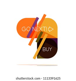 Minimal flat clean abstract option step infographic design element, geometric shapes - round squares, circles and lines layout with sample text, for business or web presentation, app or interface