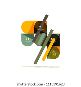 Minimal flat clean abstract option step infographic design element, geometric shapes - round squares, circles and lines layout with sample text, for business or web presentation, app or interface