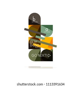 Minimal flat clean abstract option step infographic design element, geometric shapes - round squares, circles and lines layout with sample text, for business or web presentation, app or interface