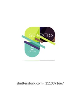 Mínimo diseño gráfico plano limpio y abstracto de opción paso elemento de diseño infográfico, formas geométricas - cuadrados redondos, círculos y diseño de líneas con texto de ejemplo, para presentación empresarial o web, aplicación o interfaz