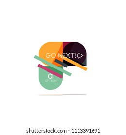 Minimal flat clean abstract option step infographic design element, geometric shapes - round squares, circles and lines layout with sample text, for business or web presentation, app or interface