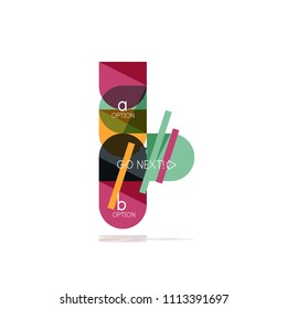 Minimal flat clean abstract option step infographic design element, geometric shapes - round squares, circles and lines layout with sample text, for business or web presentation, app or interface