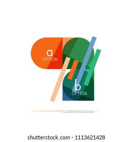 Mínimo diseño gráfico plano limpio y abstracto de opción paso elemento de diseño infográfico, formas geométricas - cuadrados redondos, círculos y diseño de líneas con texto de ejemplo, para presentación empresarial o web, aplicación o interfaz