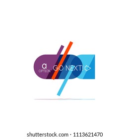 Minimal flat clean abstract option step infographic design element, geometric shapes - round squares, circles and lines layout with sample text, for business or web presentation, app or interface