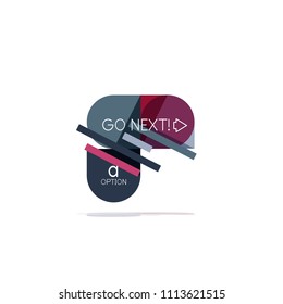 Minimal flat clean abstract option step infographic design element, geometric shapes - round squares, circles and lines layout with sample text, for business or web presentation, app or interface