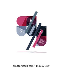 Minimal flat clean abstract option step infographic design element, geometric shapes - round squares, circles and lines layout with sample text, for business or web presentation, app or interface