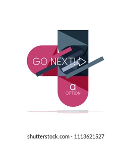 Minimal flat clean abstract option step infographic design element, geometric shapes - round squares, circles and lines layout with sample text, for business or web presentation, app or interface