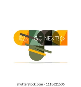 Minimal flat clean abstract option step infographic design element, geometric shapes - round squares, circles and lines layout with sample text, for business or web presentation, app or interface