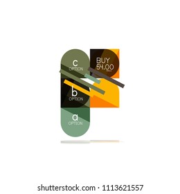 Minimal flat clean abstract option step infographic design element, geometric shapes - round squares, circles and lines layout with sample text, for business or web presentation, app or interface