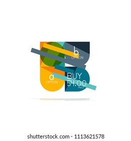 Minimal flat clean abstract option step infographic design element, geometric shapes - round squares, circles and lines layout with sample text, for business or web presentation, app or interface