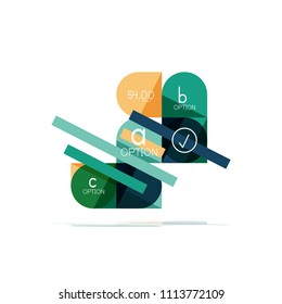 Minimal flat clean abstract option step infographic design element, geometric shapes - round squares, circles and lines layout with sample text, for business or web presentation, app or interface