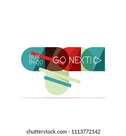 Minimal flat clean abstract option step infographic design element, geometric shapes - round squares, circles and lines layout with sample text, for business or web presentation, app or interface