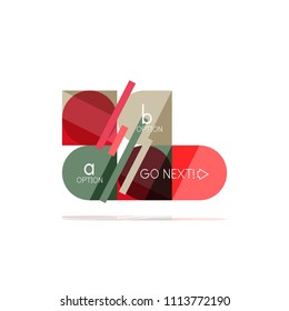 Minimal flat clean abstract option step infographic design element, geometric shapes - round squares, circles and lines layout with sample text, for business or web presentation, app or interface