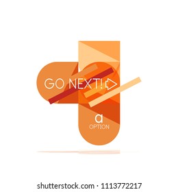 Minimal flat clean abstract option step infographic design element, geometric shapes - round squares, circles and lines layout with sample text, for business or web presentation, app or interface