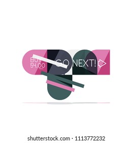 Minimal flat clean abstract option step infographic design element, geometric shapes - round squares, circles and lines layout with sample text, for business or web presentation, app or interface