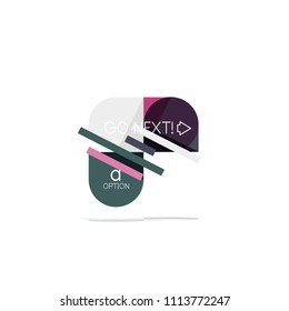 Minimal flat clean abstract option step infographic design element, geometric shapes - round squares, circles and lines layout with sample text, for business or web presentation, app or interface