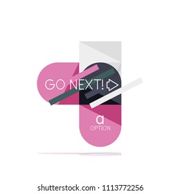 Minimal flat clean abstract option step infographic design element, geometric shapes - round squares, circles and lines layout with sample text, for business or web presentation, app or interface