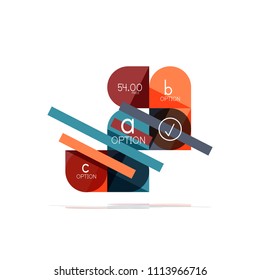 Minimal flache, saubere abstrakte Option Schritt für Infografik Design Element, geometrische Formen - runde Quadrate, Kreise und Linien Layout mit Beispieltext, für Geschäfts- oder Webpräsentation, App oder Schnittstelle