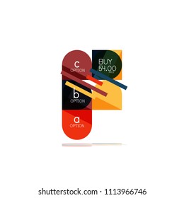 Minimal flat clean abstract option step infographic design element, geometric shapes - round squares, circles and lines layout with sample text, for business or web presentation, app or interface