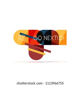 Minimal flat clean abstract option step infographic design element, geometric shapes - round squares, circles and lines layout with sample text, for business or web presentation, app or interface