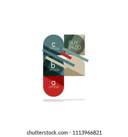 Minimal flat clean abstract option step infographic design element, geometric shapes - round squares, circles and lines layout with sample text, for business or web presentation, app or interface
