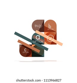 Minimal flat clean abstract option step infographic design element, geometric shapes - round squares, circles and lines layout with sample text, for business or web presentation, app or interface