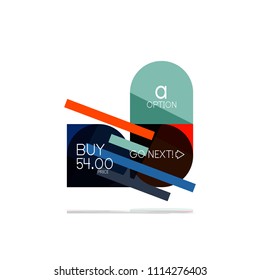 Minimal flat clean abstract option step infographic design element, geometric shapes - round squares, circles and lines layout with sample text, for business or web presentation, app or interface