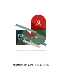 Minimal flat clean abstract option step infographic design element, geometric shapes - round squares, circles and lines layout with sample text, for business or web presentation, app or interface