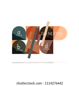 Mínimo plano limpo abstrato opção passo infográfico elemento de design, formas geométricas - quadrados redondos, círculos e layout de linhas com texto de amostra, para negócios ou apresentação na Web, aplicativo ou interface