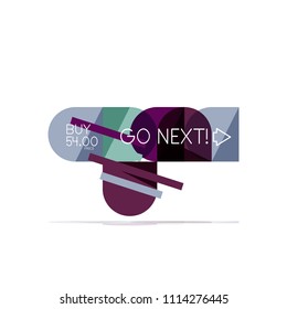 Minimal flat clean abstract option step infographic design element, geometric shapes - round squares, circles and lines layout with sample text, for business or web presentation, app or interface