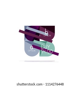 Minimal flat clean abstract option step infographic design element, geometric shapes - round squares, circles and lines layout with sample text, for business or web presentation, app or interface