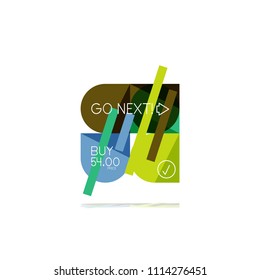Minimal flat clean abstract option step infographic design element, geometric shapes - round squares, circles and lines layout with sample text, for business or web presentation, app or interface