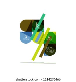 Minimal flat clean abstract option step infographic design element, geometric shapes - round squares, circles and lines layout with sample text, for business or web presentation, app or interface