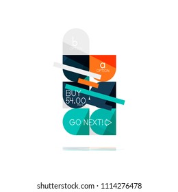 Minimal flat clean abstract option step infographic design element, geometric shapes - round squares, circles and lines layout with sample text, for business or web presentation, app or interface